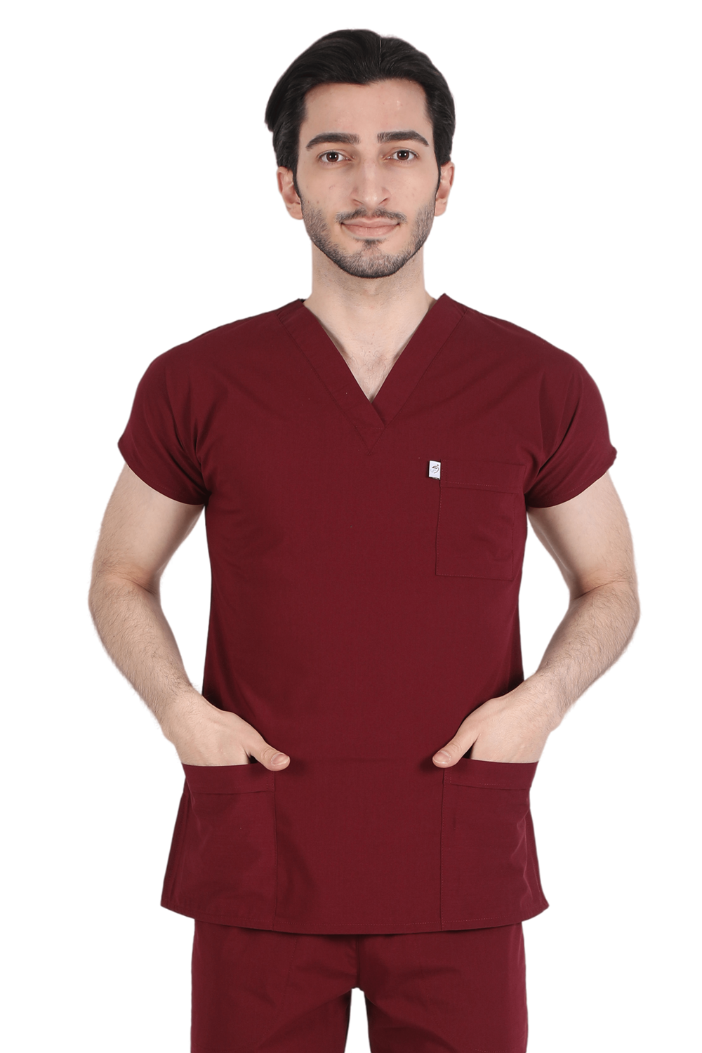 Bordo Linda Likralı Scrubs Hemşire Üniforma Takım Erkek